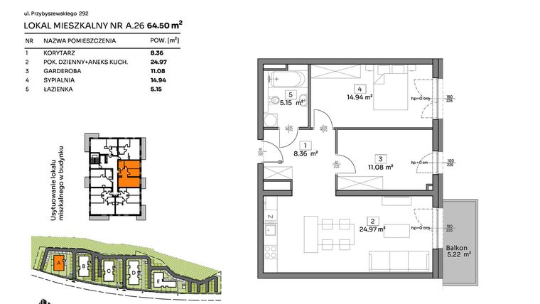 Rzut - Mieszkanie na sprzedaż 2 pokoje o powierzchni 64,5 m² - numer A.26 w Och!Widzew