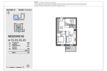 Rzut - Mieszkanie na sprzedaż 2 pokoje o powierzchni 39,22 m² - numer B1.3.5 w Chryzantemovo
