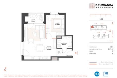 Rzut - Mieszkanie na sprzedaż 2 pokoje o powierzchni 59,7 m² - numer A.3.4 w Drucianka Wschodnia