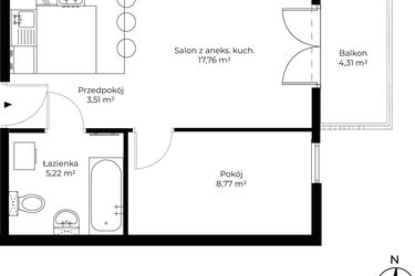 Rzut - Mieszkanie na sprzedaż 2 pokoje o powierzchni 35,26 m² - numer B4.21 w Enklawa Bukowa II