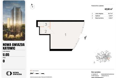 Rzut - Lokal użytkowy na sprzedaż 1 pokój o powierzchni 42,6 m² - numer U.05 w Nowa Gwiazda