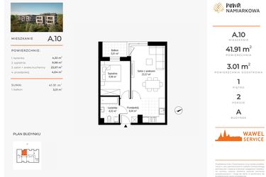 Rzut - Mieszkanie na sprzedaż 2 pokoje o powierzchni 41,91 m² - numer A.10 w Nowa Namiarkowa