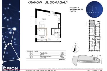 Rzut - Mieszkanie na sprzedaż 2 pokoje o powierzchni 49,49 m² - numer 39/35 w Zodiak