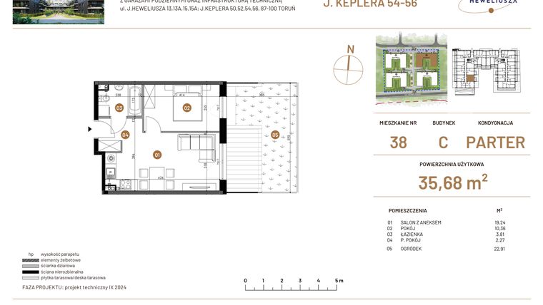 Rzut - Mieszkanie na sprzedaż 2 pokoje o powierzchni 35,68 m² - numer JAR-III-C-LM-M38 w Osiedle JAR Heweliusza etap III