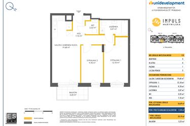 Rzut - Mieszkanie na sprzedaż 3 pokoje o powierzchni 56,69 m² - numer A/15 w Impuls Marywilska