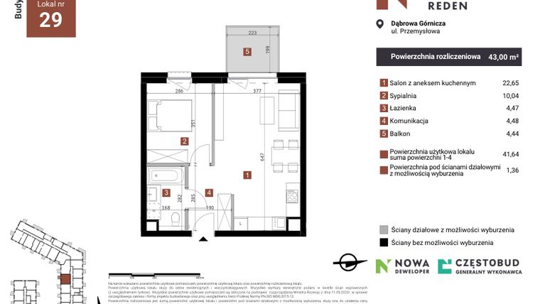 Rzut - Mieszkanie na sprzedaż 2 pokoje o powierzchni 43 m² - numer A29 w Nowy Reden