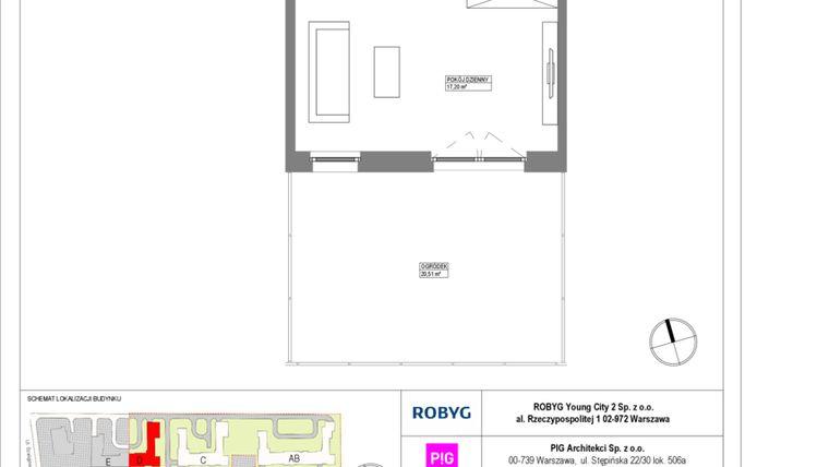 Rzut - Mieszkanie na sprzedaż 1 pokój o powierzchni 31,27 m² - numer MLAD/A/0/1 w Metro Life Apartamenty CD