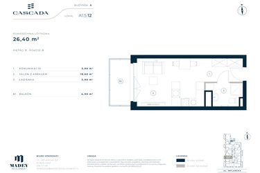 Rzut - Mieszkanie na sprzedaż 1 pokój o powierzchni 26,4 m² - numer A1.5.12 w Cascada
