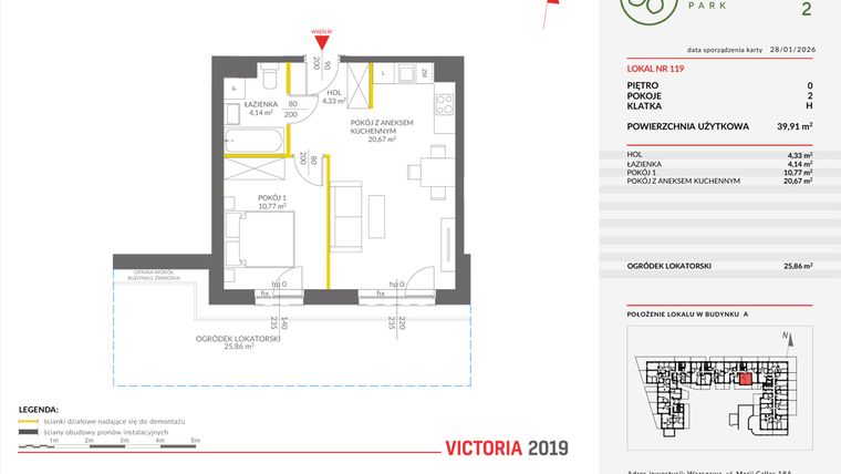 Rzut - Mieszkanie na sprzedaż 2 pokoje o powierzchni 39,8 m² - numer A.119 w Olchowy Park II