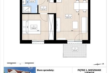 Rzut - Mieszkanie na sprzedaż 2 pokoje o powierzchni 40,13 m² - numer B4/1/20 w Montano bud. B4