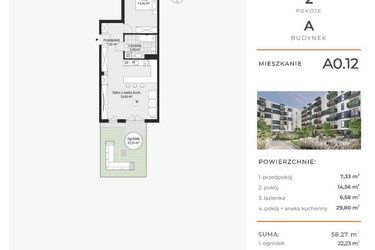 Rzut - Mieszkanie na sprzedaż 2 pokoje o powierzchni 58,31 m² - numer A0.12 w Enklawa Bukowa