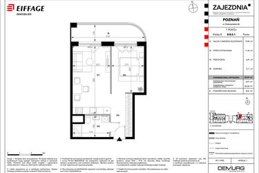 Rzut - Mieszkanie na sprzedaż 1 pokój o powierzchni 42,39 m² - numer B.B.0.1 w Zajezdnia