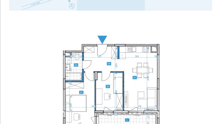 Rzut - Mieszkanie na sprzedaż 3 pokoje o powierzchni 55,83 m² - numer F22 w Osiedle Botaników etap F