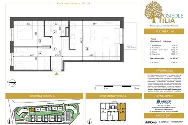 Rzut - Mieszkanie na sprzedaż 3 pokoje o powierzchni 54,97 m² - numer A1/1/4 w Osiedle Tilia