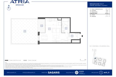Rzut - Mieszkanie na sprzedaż 1 pokój o powierzchni 29,08 m² - numer 5.0.1 w Atria Nowe Żerniki