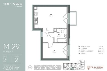 Rzut - Mieszkanie na sprzedaż 2 pokoje o powierzchni 42,01 m² - numer M.29 w Ja\nas