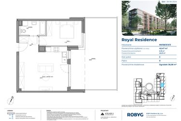 Rzut - Mieszkanie na sprzedaż 2 pokoje o powierzchni 45,54 m² - numer RR/6B/E/0/3 w Royal Residence 6B