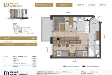 Rzut - Mieszkanie na sprzedaż 2 pokoje o powierzchni 40,28 m² - numer 52 w Osiedle Dakar Karolina
