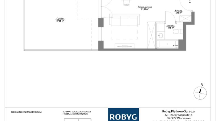 Rzut - Mieszkanie na sprzedaż 1 pokój o powierzchni 28,83 m² - numer B.0M07 w Początek Piątkowo bud. B