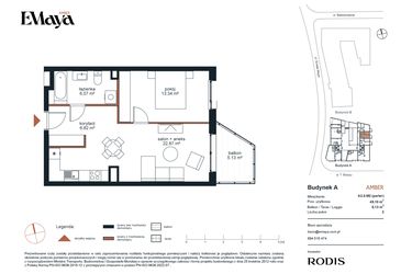 Rzut - Mieszkanie na sprzedaż 2 pokoje o powierzchni 49,1 m² - numer A2.0.M2 w EMaya