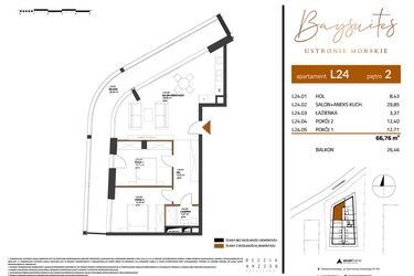 Rzut - Mieszkanie na sprzedaż 3 pokoje o powierzchni 66,76 m² - numer AP.2.24 w Baysuites