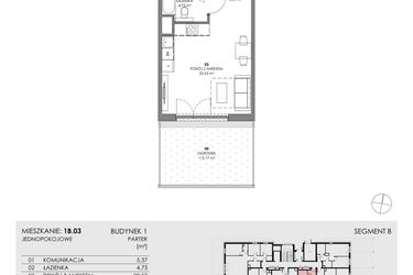 Rzut - Mieszkanie na sprzedaż 1 pokój o powierzchni 30,63 m² - numer 1B.03 w Akacjowa Wita