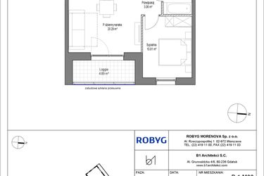 Rzut - Mieszkanie na sprzedaż 2 pokoje o powierzchni 38,25 m² - numer B.1M08 w Leszczyńskich 2