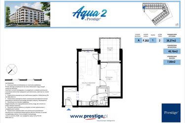Rzut - Mieszkanie na sprzedaż 2 pokoje o powierzchni 40,28 m² - numer F.202 w Bel Mare (Międzyzdroje)