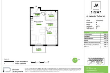 Rzut - Mieszkanie na sprzedaż 2 pokoje o powierzchni 47,6 m² - numer A.5.71 w JA_SIELSKA V