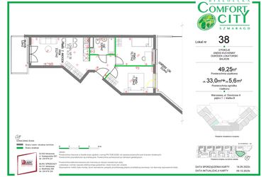 Rzut - Mieszkanie na sprzedaż 3 pokoje o powierzchni 49,25 m² - numer 38 w Comfort City Szmaragd