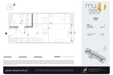 Rzut - Mieszkanie na sprzedaż 1 pokój o powierzchni 28,83 m² - numer 104 w Museo