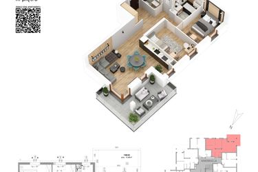 Rzut - Mieszkanie na sprzedaż 3 pokoje o powierzchni 63,38 m² - numer 23 w Villa Park - Etap IV