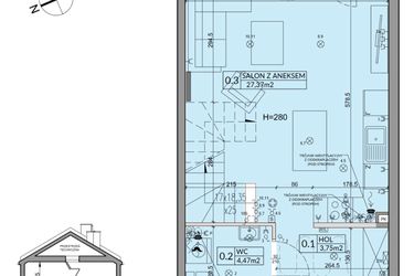 Rzut - Dom na sprzedaż 3 pokoje o powierzchni 72,53 m² - numer 83B w Nova Magdalenka 7 etap IX-XII