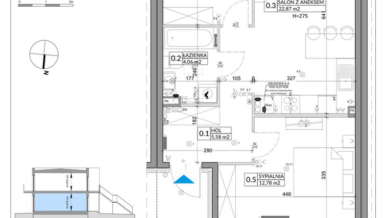 Rzut - Mieszkanie na sprzedaż 3 pokoje o powierzchni 57,39 m² - numer 66A w Osiedle Młodych etap X