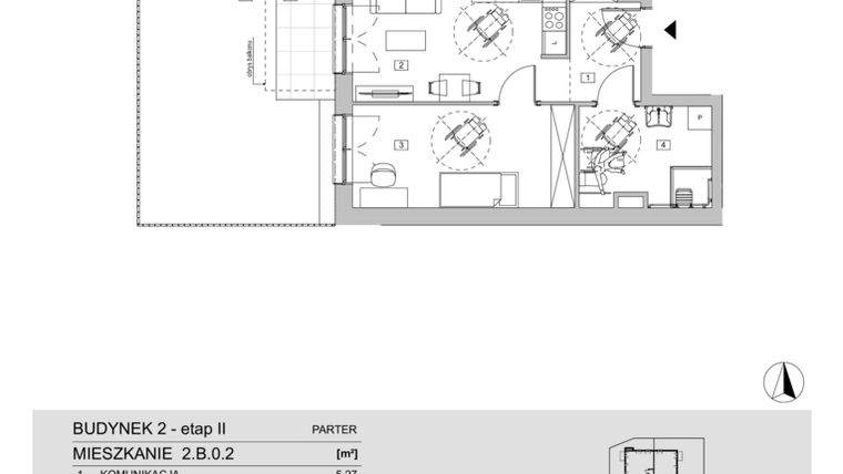 Rzut - Mieszkanie na sprzedaż 2 pokoje o powierzchni 45,47 m² - numer 2.B.0.2 w ATAL Apollina II