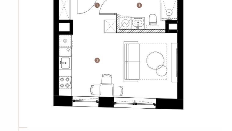 Rzut - Mieszkanie na sprzedaż 1 pokój o powierzchni 26,7 m² - numer 2.05.10 w Katowicka Residence