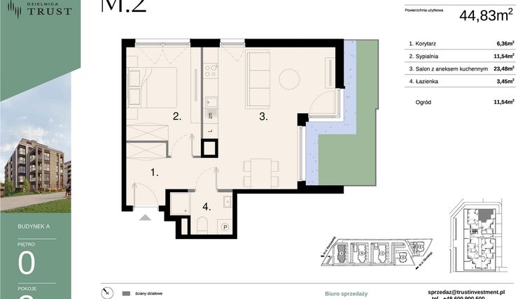 Rzut - Mieszkanie na sprzedaż 2 pokoje o powierzchni 44,83 m² - numer A - M.2 w Dzielnica Trust