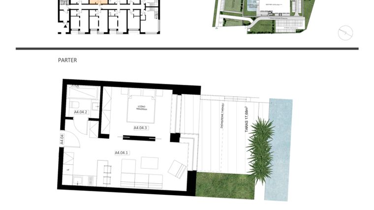 Rzut - Mieszkanie na sprzedaż 2 pokoje o powierzchni 39,28 m² - numer A4.04 w Apartamenty Dźwirzyno