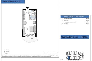 Rzut - Mieszkanie na sprzedaż 1 pokój o powierzchni 31,77 m² - numer B.115 w Wind Yacht