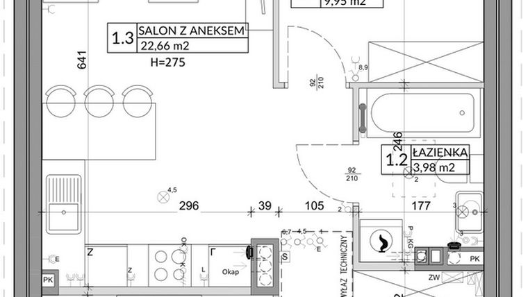 Rzut - Mieszkanie na sprzedaż 3 pokoje o powierzchni 56,89 m² - numer 15B w Osiedle Młodych