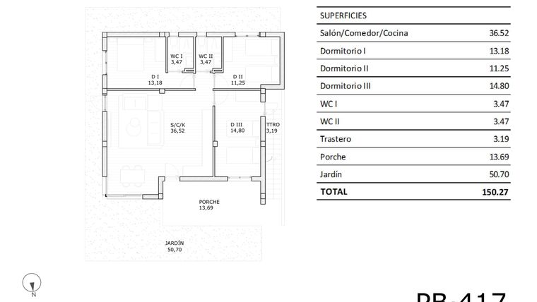 Rzut - Dom na sprzedaż 3 pokoje o powierzchni 82,69 m² - numer 0-417 w Domy w San Miguel de Salinas - 87172235