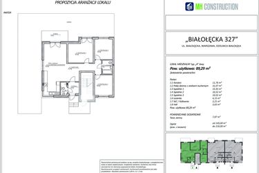 Rzut - Mieszkanie na sprzedaż 4 pokoje o powierzchni 89,29 m² - numer 6A w Białołęcka 327