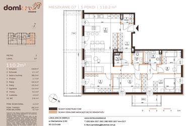 Rzut - Mieszkanie na sprzedaż 5 pokoi o powierzchni 110,2 m² - numer D7 w Domkove Widzew