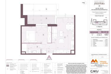 Rzut - Mieszkanie na sprzedaż 2 pokoje o powierzchni 41,96 m² - numer A.01.01 w Apartamenty Józefińska