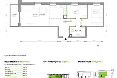 Rzut - Mieszkanie na sprzedaż 3 pokoje o powierzchni 62,62 m² - numer III.3/2/35 w Via Flora