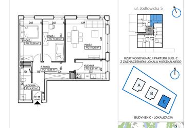 Rzut - Mieszkanie na sprzedaż 3 pokoje o powierzchni 63,18 m² - numer 5-3 w Jodłowicka 5