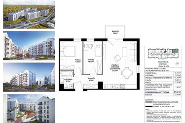 Rzut - Mieszkanie na sprzedaż 3 pokoje o powierzchni 61,52 m² - numer B.3.32 w Skandinavia