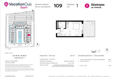 Rzut - Mieszkanie na sprzedaż 1 pokój o powierzchni 23 m² - numer 109 w VacationClub Resort