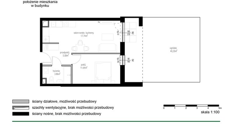 Rzut - Mieszkanie na sprzedaż 2 pokoje o powierzchni 38,32 m² - numer 2 w Wędrowna