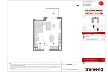 Rzut - Mieszkanie na sprzedaż 1 pokój o powierzchni 29,26 m² - numer A.36 w Dzielnica Mieszkaniowa Metro Zachód - etap 8.1